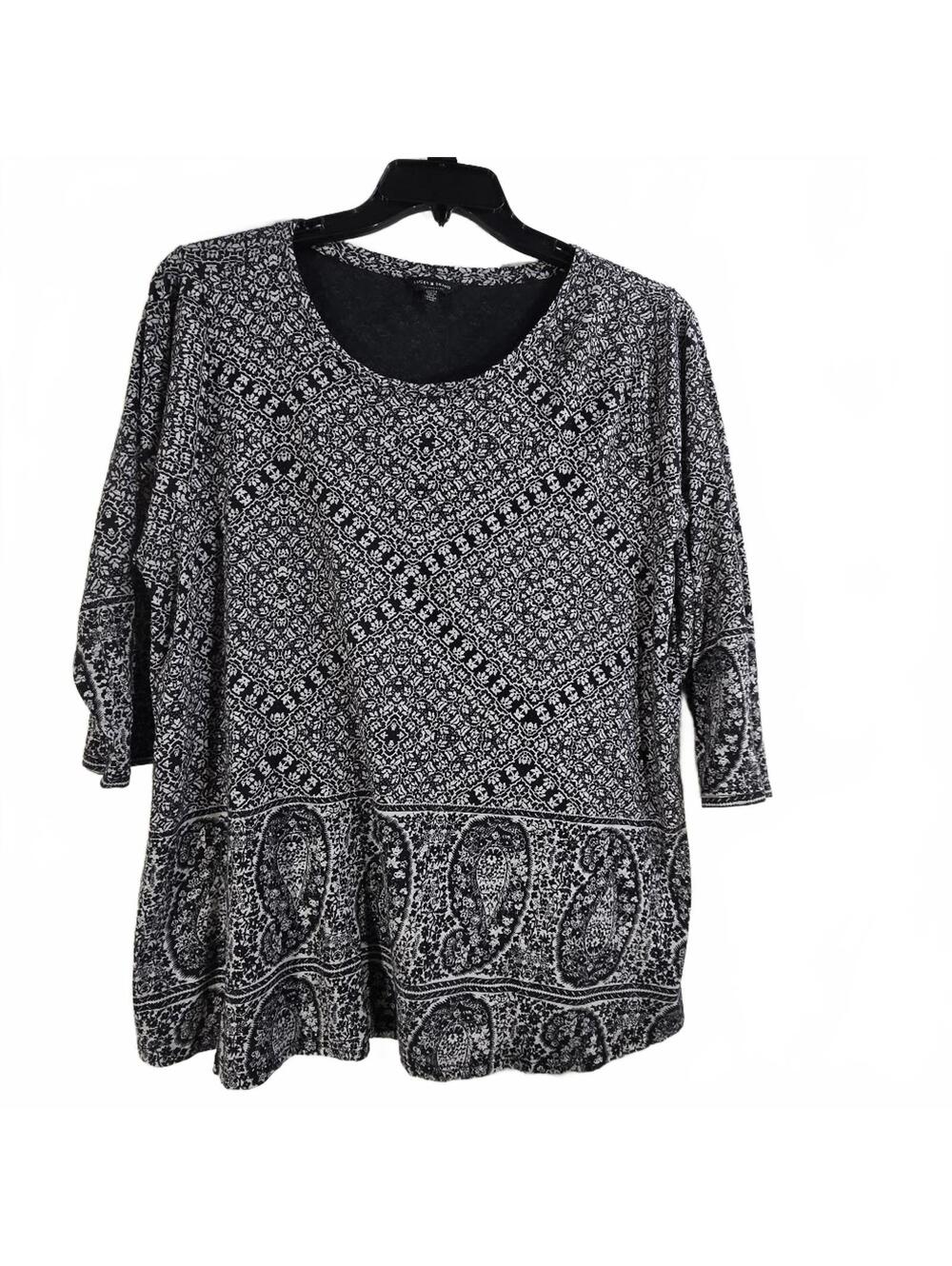 Lucky Brand Black and White Patterned 3/4 Sleeve Top Plus Size 2X/2G